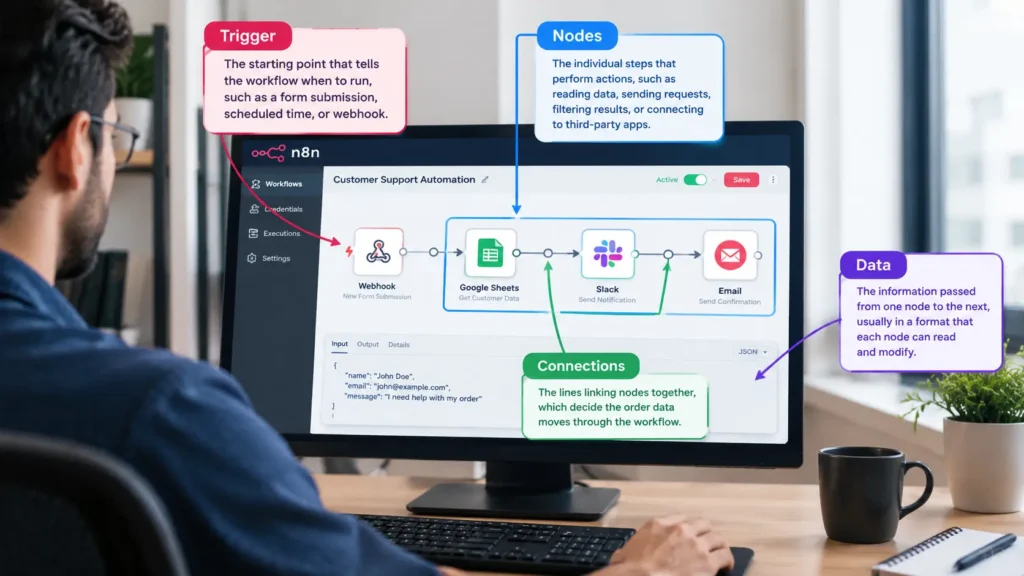 Main Parts of a N8n Workflow -Inspizone blog