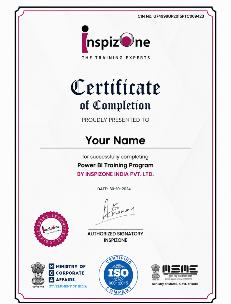 InspizOne Power BI Completion Certificate