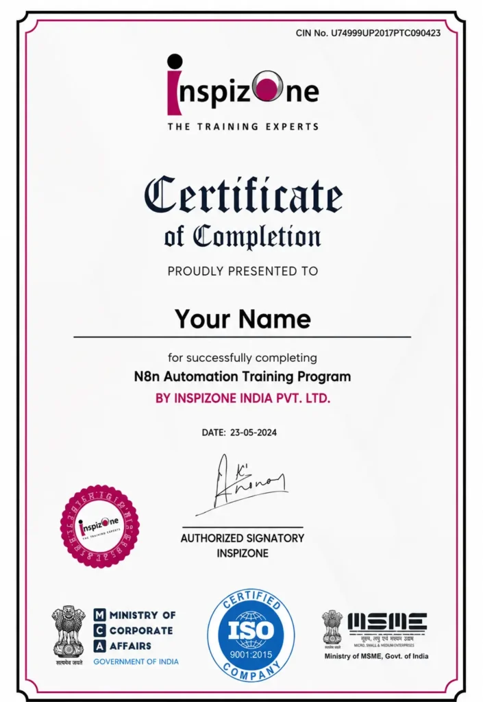 Inspizone Certificate of Online N8n Course